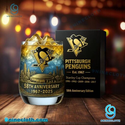 Pittsburgh Penguins 58th Anniversary 1967-2025 Whiskey Glass AahYPD9