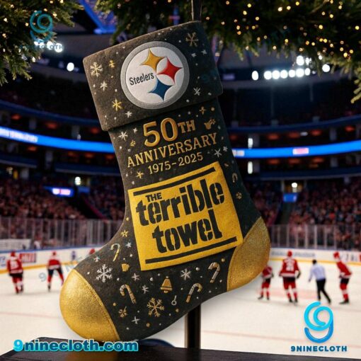 Pittsburgh Steelers 50th Anniversary 1975-2025 The Terrible Towel Christmas Stocking LykW6b2