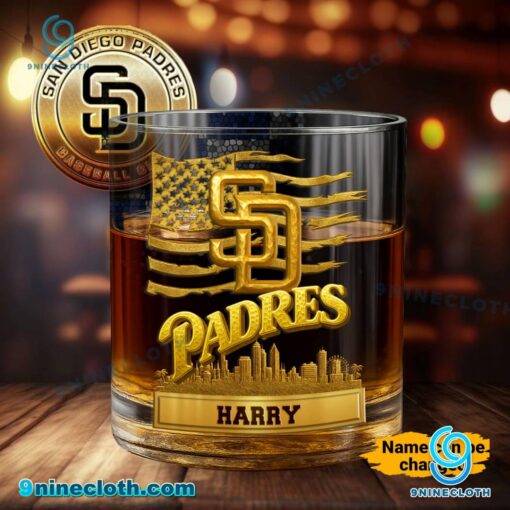 San Diego Padres American Flag City Skyline Personalized Whiskey Glass Q60m9u7