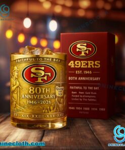 San Francisco 49ers 80th Anniversary 1946-2026 Faithful To The Bay Whiskey Glass KF8JGCw