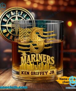Seattle Mariners American Flag City Skyline Personalized Whiskey Glass Cxm5Dvb