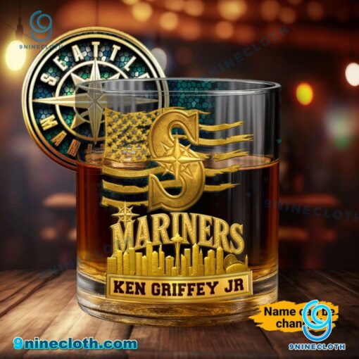 Seattle Mariners American Flag City Skyline Personalized Whiskey Glass Cxm5Dvb
