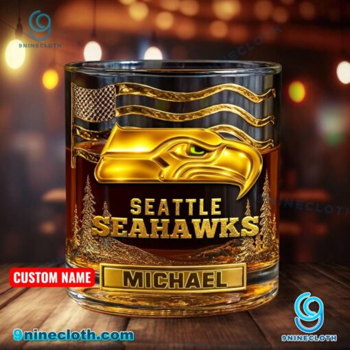 Seattle Seahawks American Flag Personalized Whiskey Glass iy2L5uV