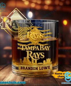 Tampa Bay Rays American Flag City Skyline Personalized Whiskey Glass z7vReSf