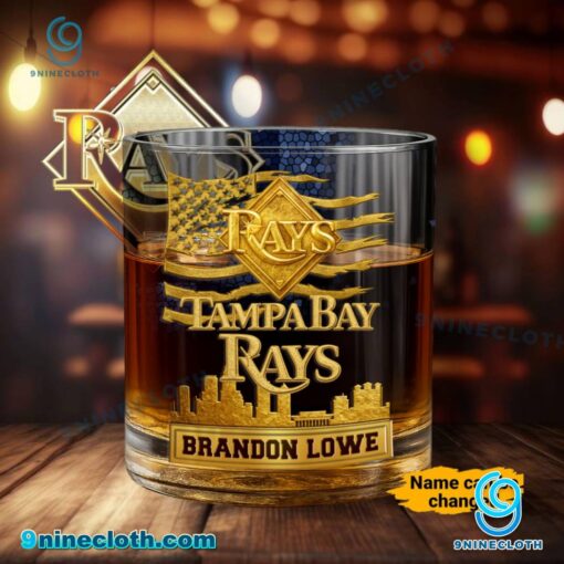 Tampa Bay Rays American Flag City Skyline Personalized Whiskey Glass z7vReSf