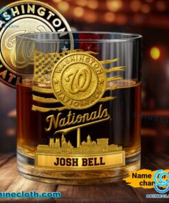 Washington Nationals American Flag City Skyline Personalized Whiskey Glass qeKGU06