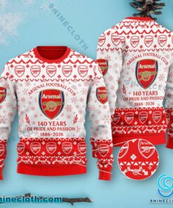Arsenal FC 140 Years Of Pride And Passion 1886-2026 Ugly Christmas Sweater 6JC4sdG