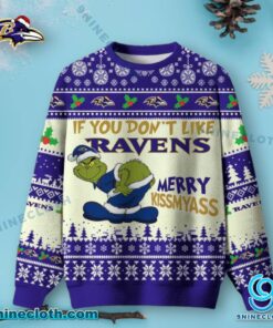 Baltimore Ravens Grinch Merry Kissmyass Ugly Christmas Sweater TkCyIm4