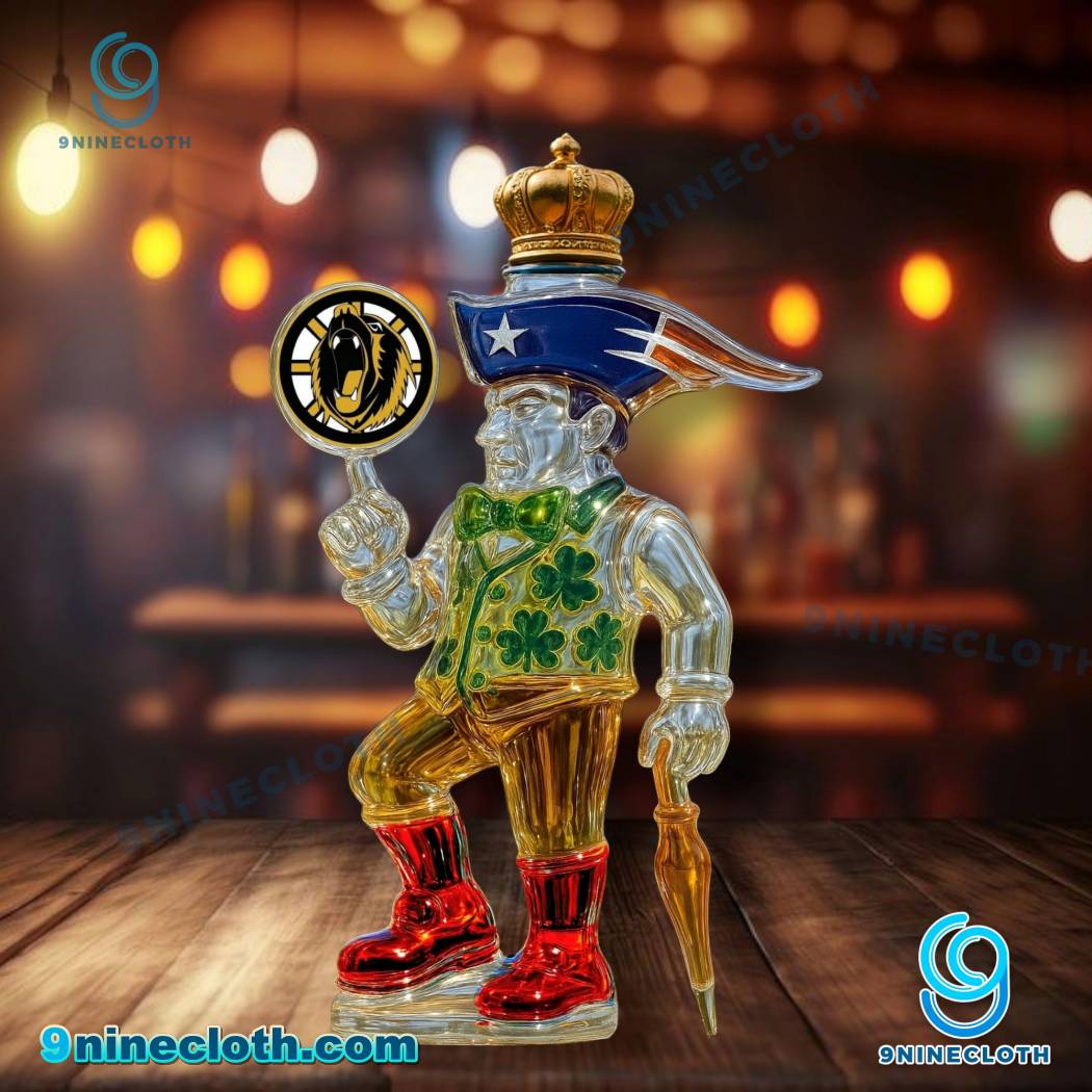 Boston Sports Mascot Collage Whiskey Bottle 1aVYjpy