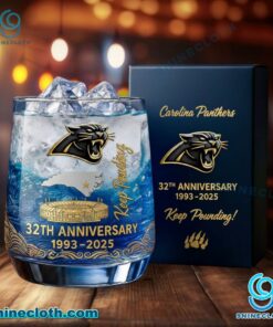 Carolina Panthers 32th Anniversary Keep Pounding Whiskey Glass CghjyQB