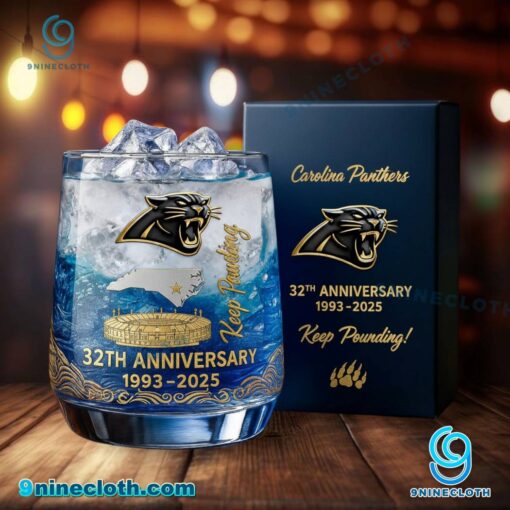 Carolina Panthers 32th Anniversary Keep Pounding Whiskey Glass CghjyQB