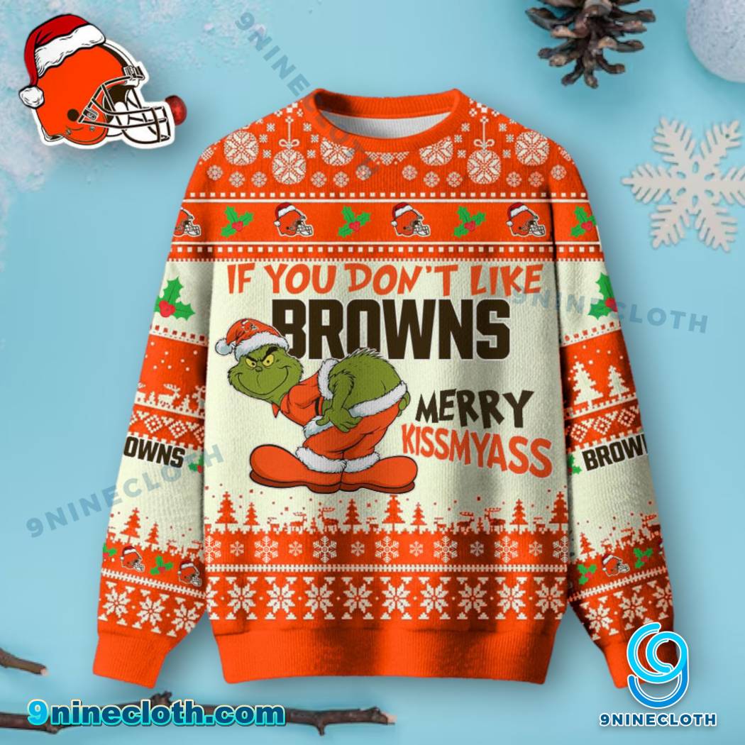 Cleveland Browns Grinch Merry Kissmyass Ugly Christmas Sweater tbiRnGh