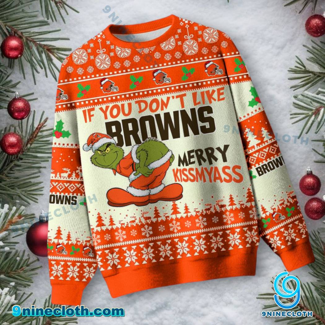 Cleveland Browns Grinch Merry Kissmyass Ugly Christmas Sweater-a bewFLTS