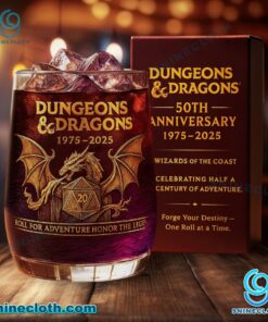 Dungeons & Dragons 1975-2025 Roll For Adventure Honor The Legend Whiskey Glass QSVA2Ys