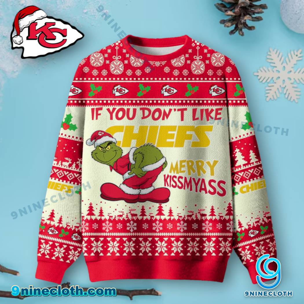Kansas City Chiefs Grinch Merry Kissmyass Ugly Christmas Sweater Tya769m