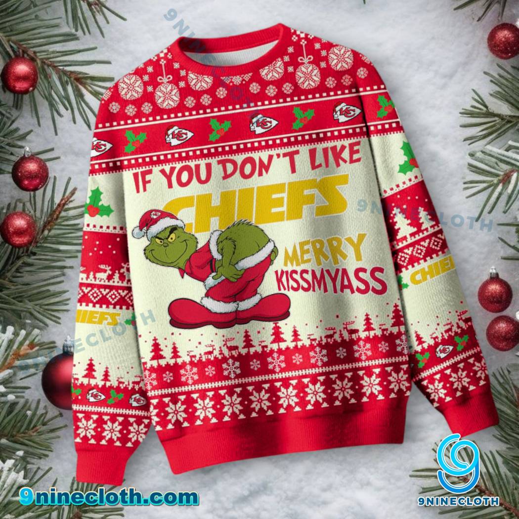 Kansas City Chiefs Grinch Merry Kissmyass Ugly Christmas Sweater-a pqN4YhU