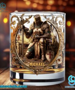 Kneeling Crusader Knight With Sword And Bible Personalized Whiskey Glass TXNSRdh