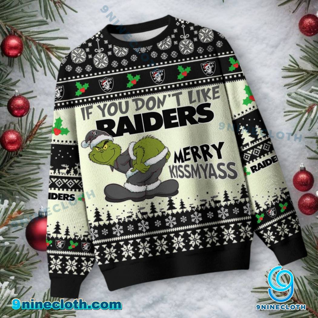 Las Vegas Raiders Grinch Merry Kissmyass Ugly Christmas Sweater-a dZ2s9wj