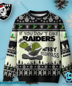Las Vegas Raiders Grinch Merry Kissmyass Ugly Christmas Sweater JvwdxUn