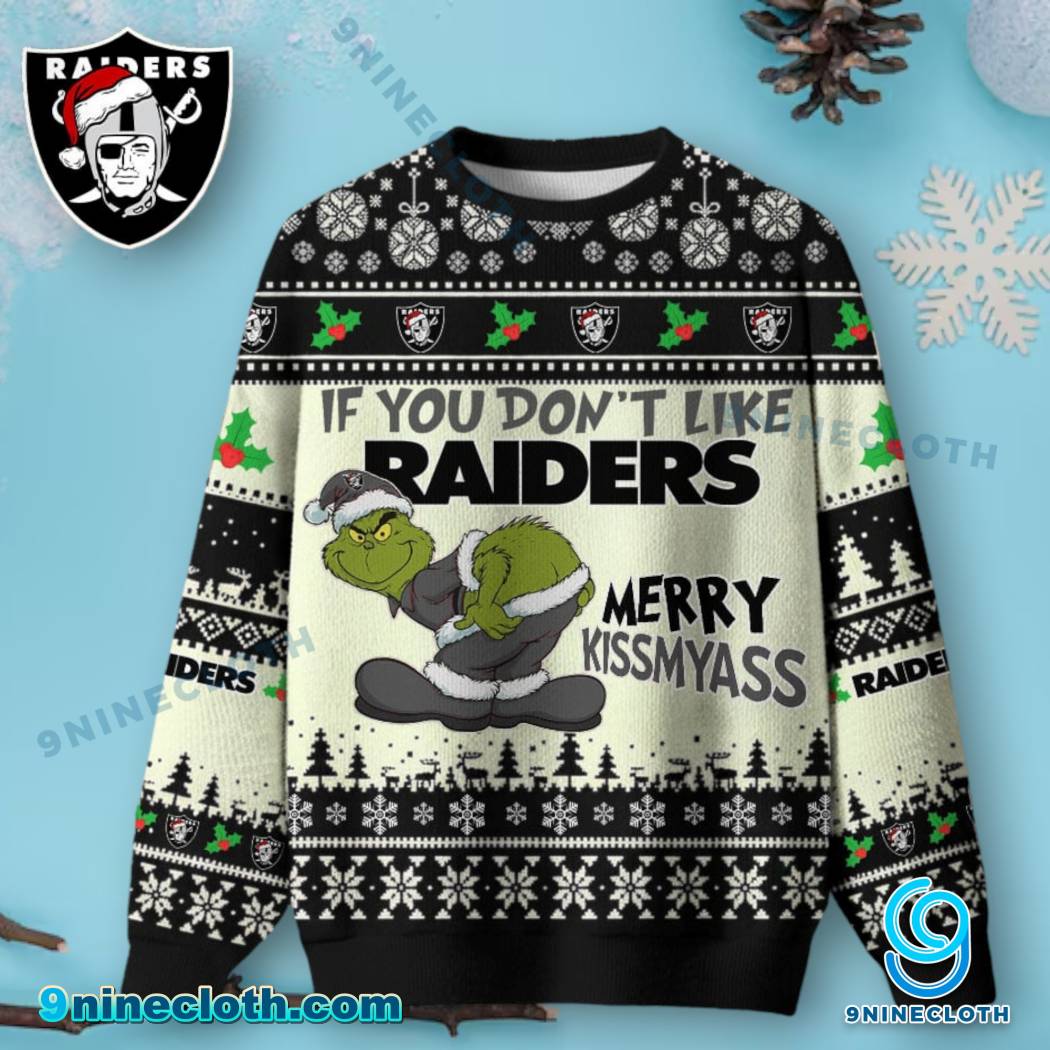 Las Vegas Raiders Grinch Merry Kissmyass Ugly Christmas Sweater JvwdxUn
