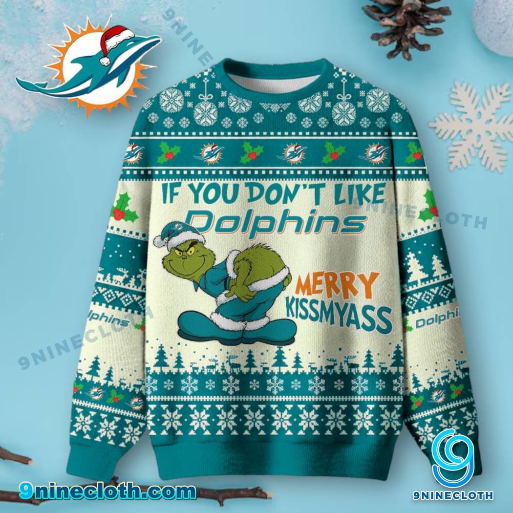 Miami Dolphins Grinch Merry Kissmyass Ugly Christmas Sweater BQZctTR