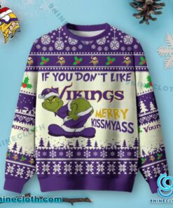 Minnesota Vikings Grinch Merry Kissmyass Ugly Christmas Sweater rnzoBgy