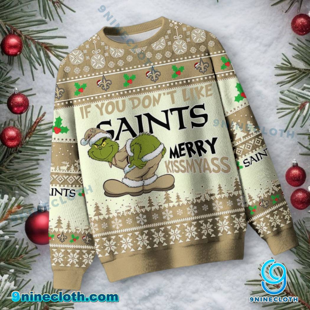 New Orleans Saints Grinch Merry Kissmyass Ugly Christmas Sweater-a QjEweUJ