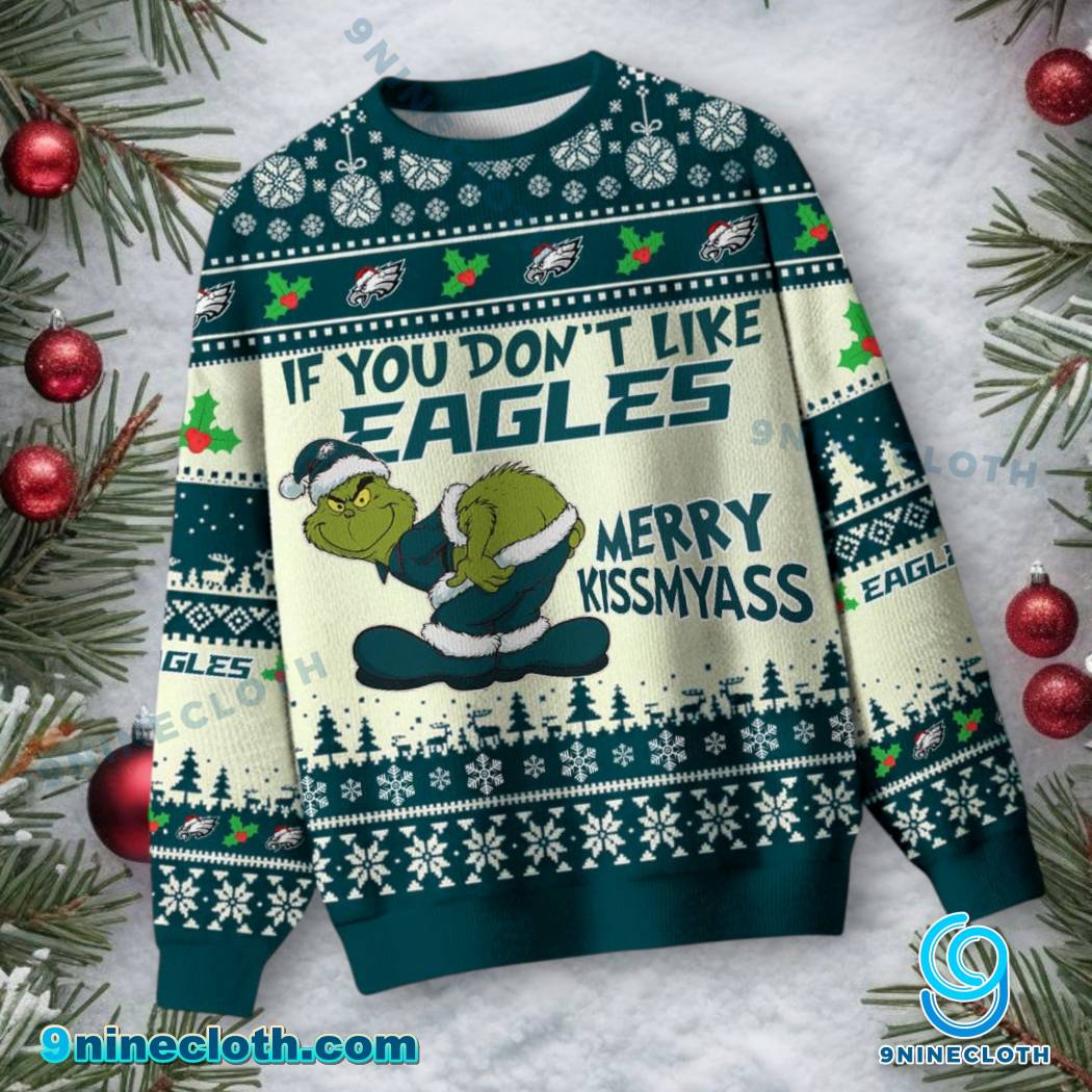 Philadelphia Eagles Grinch Merry Kissmyass Ugly Christmas Sweater-a xpKm5yI