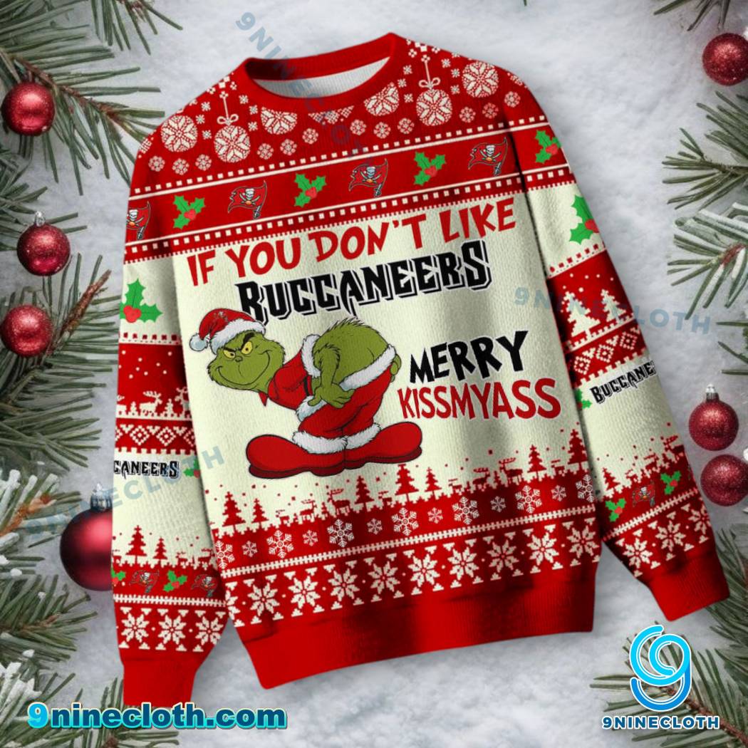 Tampa Bay Buccaneers Grinch Merry Kissmyass Ugly Christmas Sweater-a 0vwyCJe