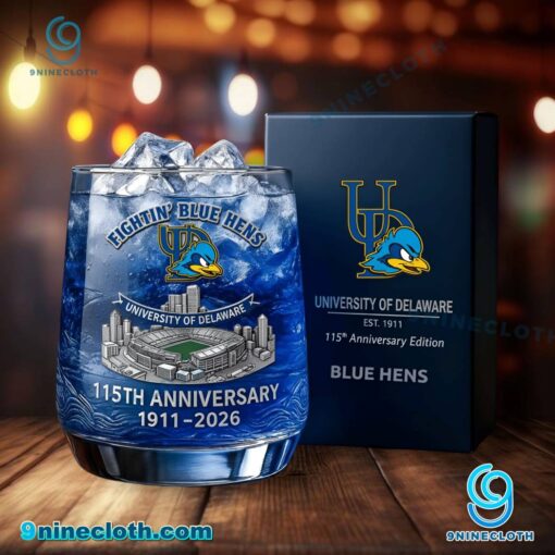 University Of Delaware Fightin' Blue Hens 115th Anniversary Whiskey Glass hIQwyx2