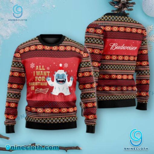 Yeti All I Want For Christmas Is Budweiser Sweater Khk34yc