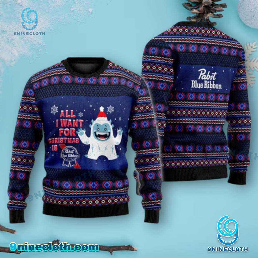 Yeti All I Want For Christmas Is Pabst Blue Ribbon Sweater igpMed2