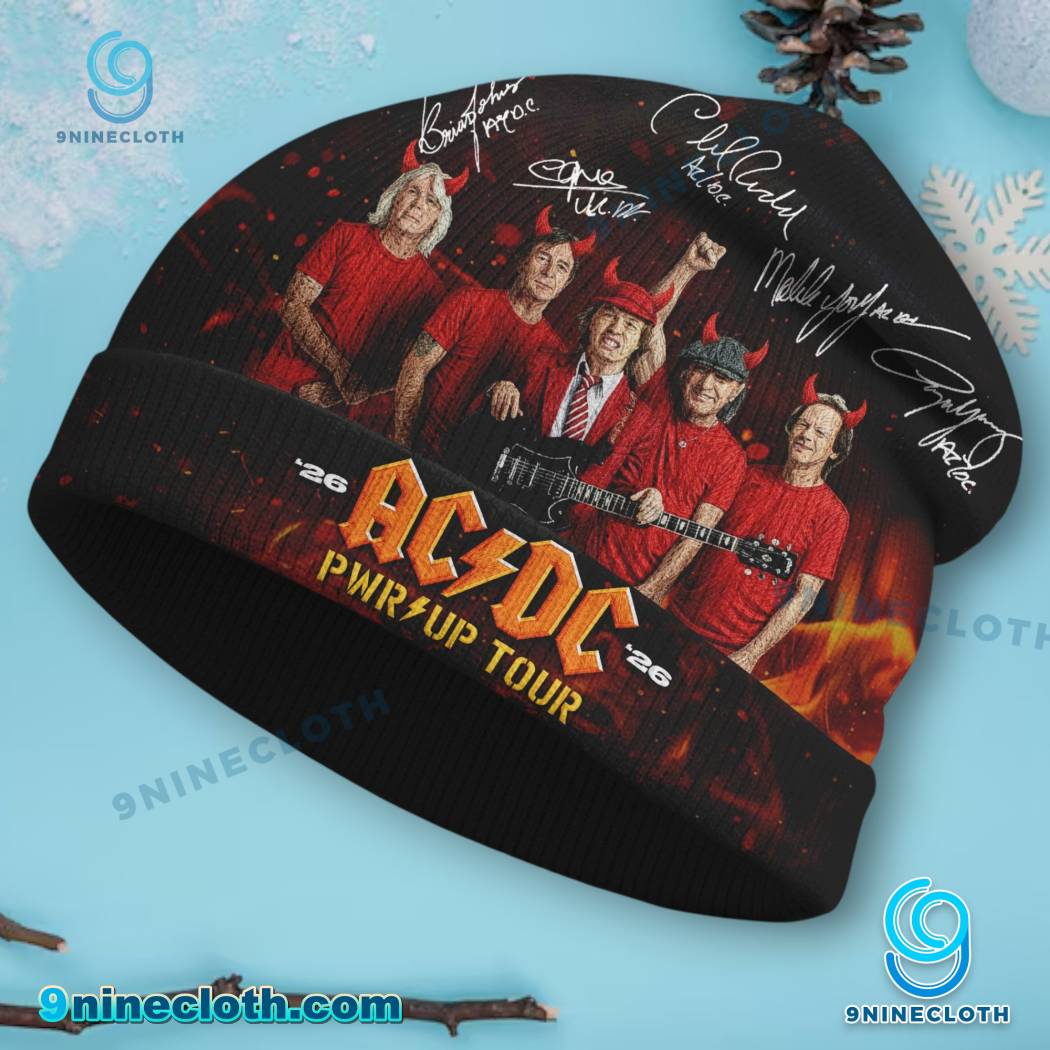 ACDC Pwr Up Tour 2026 Signatures Beanie Hat ShlWdV9