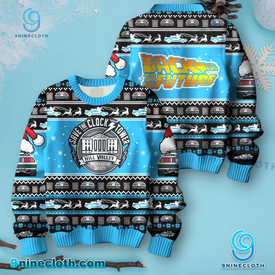 Back To The Future Save The Clock Tower Ugly Christmas Sweater fYMm1nj