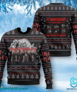 Iron Maiden 50th Anniversary Thank You For The Memories Ugly Christmas Sweater m51vxWD