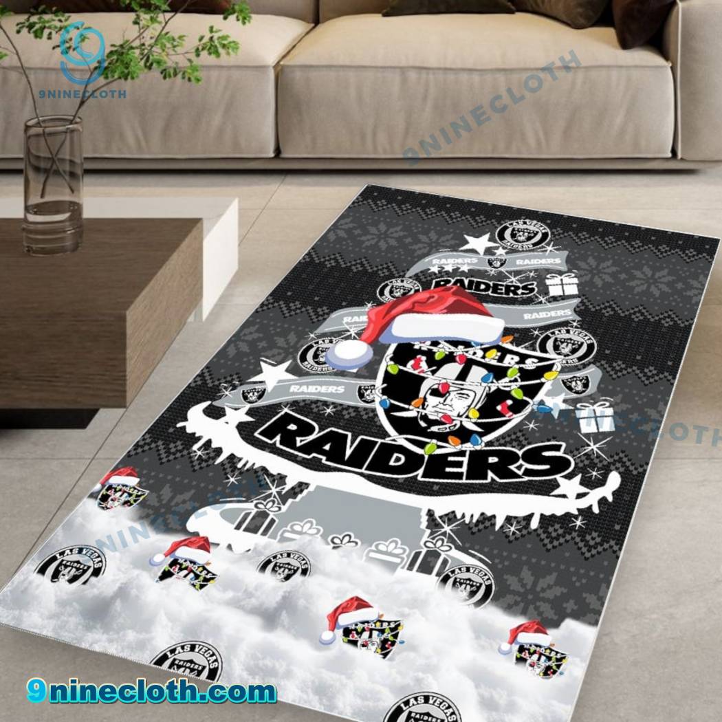 Las Vegas Raiders NFL Football Christmas Tree Rug Carpet 46PZwdf