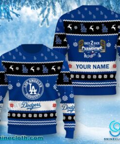 Los Angeles Dodgers Back 2 Back World Series Champions Ugly Christmas Sweater jDhdHxG
