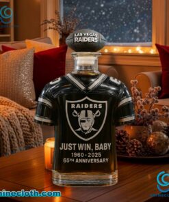Las Vegas Raiders Just Win Baby 65th Anniversary Jersey Whiskey Bottle yja3TD8