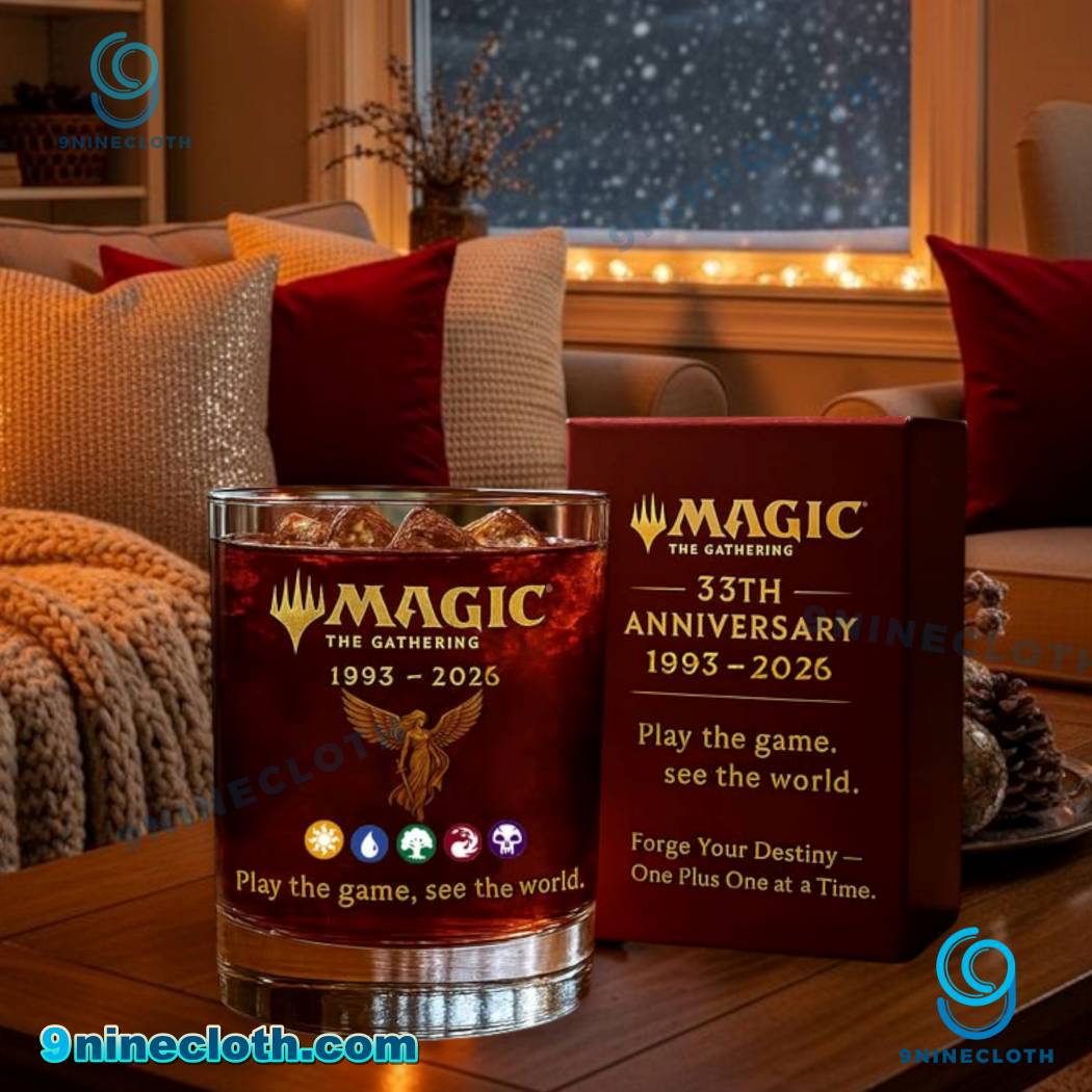 Magic The Gathering 33th Anniversary 1993-2026 Play The Game See The World Whiskey Glass 6w2ljcZ